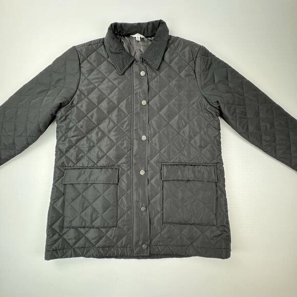 Time and Tru Quilted Barn Jacket Coat Black XL 16-18 Corduroy Collar Midweight - Picture 7 of 14